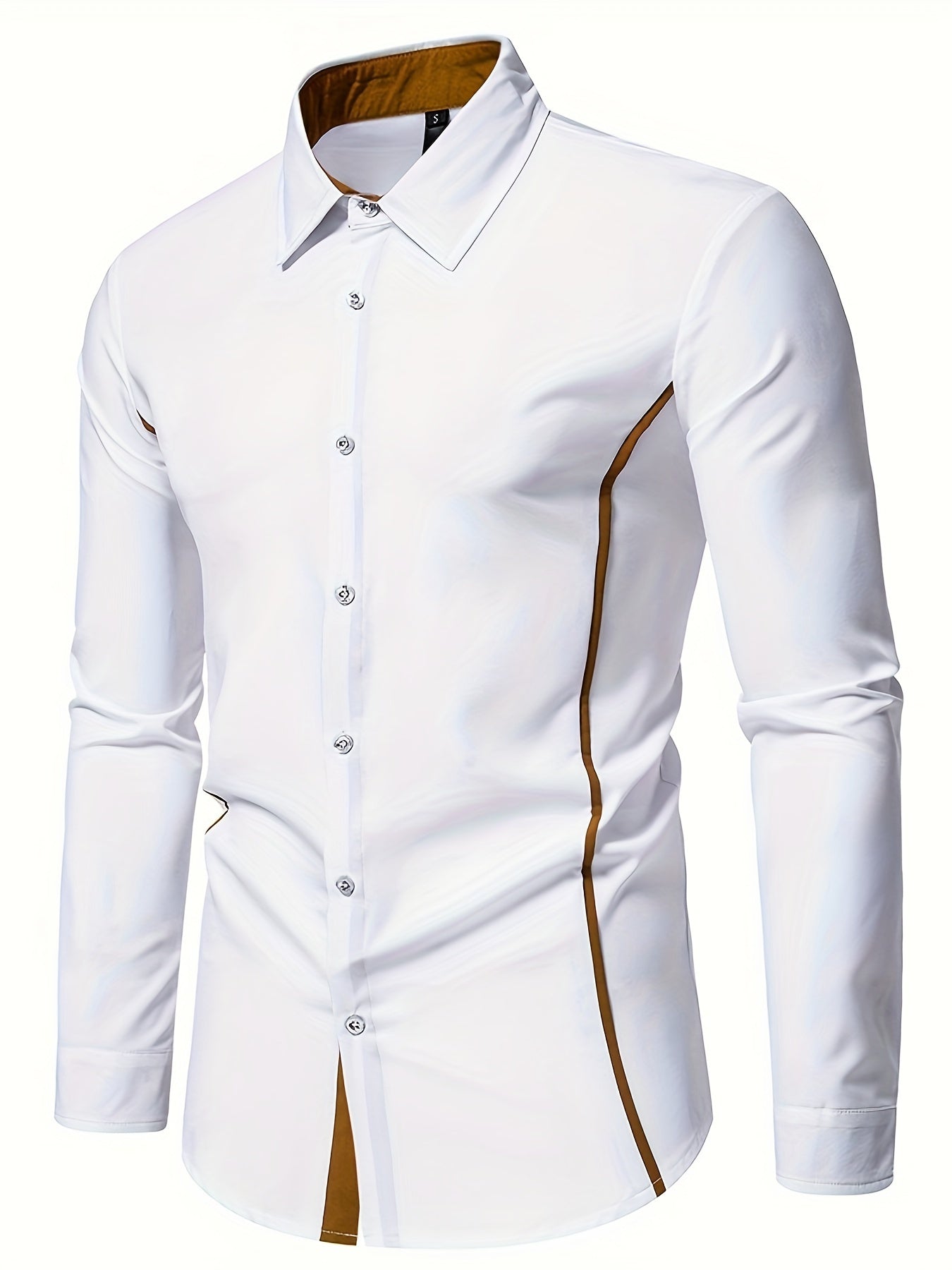 Casual Color Block Men's Long Sleeve Button Up Shirt, Men's Spring And Autumn Mature Blouse