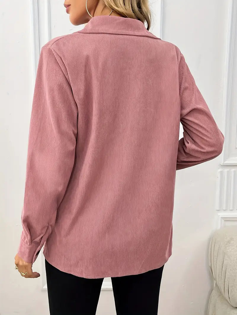 Solid Corduroy Jacket Button Front Flap