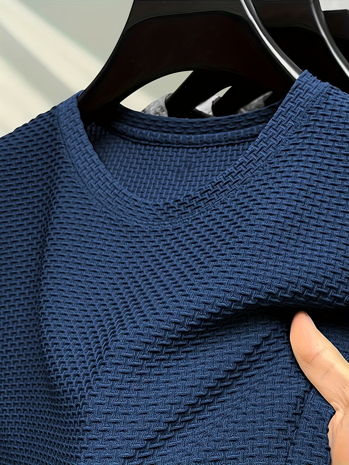 Men's Solid Color Waffle Knit T-Shirt - Breathable Stretch Fabric, Moisture-Wicking Round Neck Short Sleeve Tee for Summer Outdoor Sports & Casual Wear