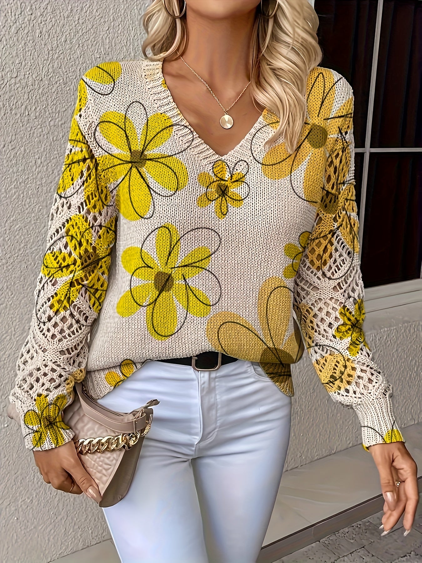 Women'S Elegant V-Neck Sweater - All-Season Long Sleeve Pullover Sweater in Beige, Brown, Pink, Black, White, Gray - Office, Party, Everyday Chic Sweater for Women - Year-Round Wardrobe Essential, Office Attire, Bohemian Style, Comfortable Fit
