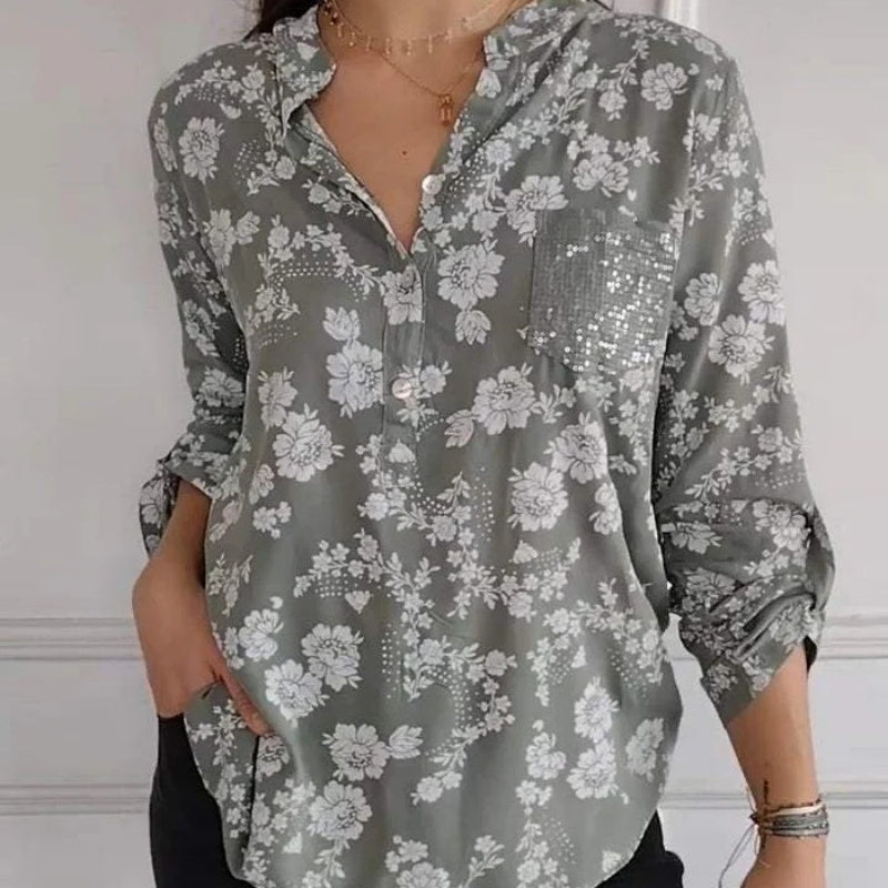 LONG-SLEEVED FLORAL BLOUSE