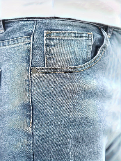 Men'S Slim-Fit Stretch Denim Jeans - Light Blue, Casual Style, All-Season Comfort, Regular Fit, Solid Color, Washed Finish, Perfect for Teens, Teenage Fashion|Casual Style Jeans|Woven Denim