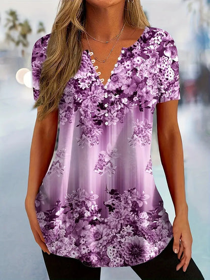 Floral Spandex Sweater Floral Print Button