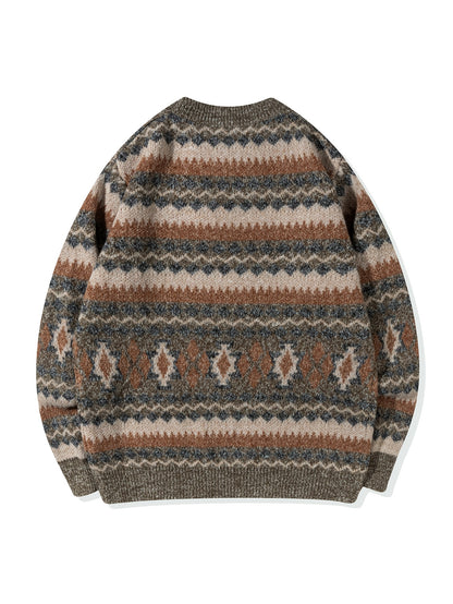 Men's Casual Color-Block Geometric Knit Sweater - Loose Fit Ribbed Detail Pullover, Machine Washable Autumn Winter Warm Crewneck Sweater for Casual Attire, Knitted Sweater, Durable Winter Wear