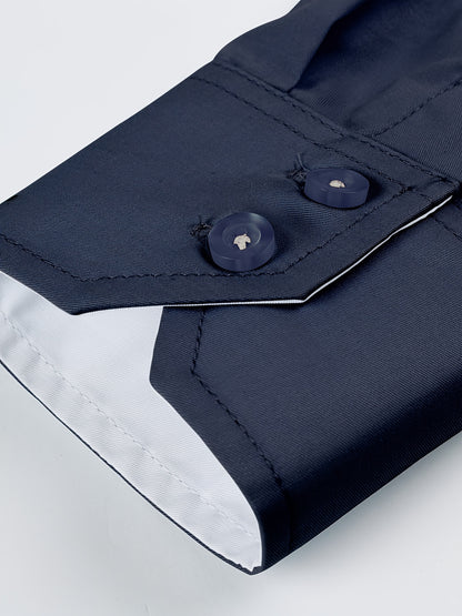 Men's Contrast Collar Design Lapel Collar Design Dress Shirts, Long Sleeve Casual Button Up Shirt For Formal Occasions