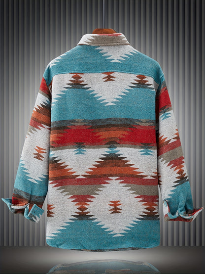 Various Pattern Men's Casual Long Sleeve Lapel Shirt, Men's Thick Outwear For Fall Winter