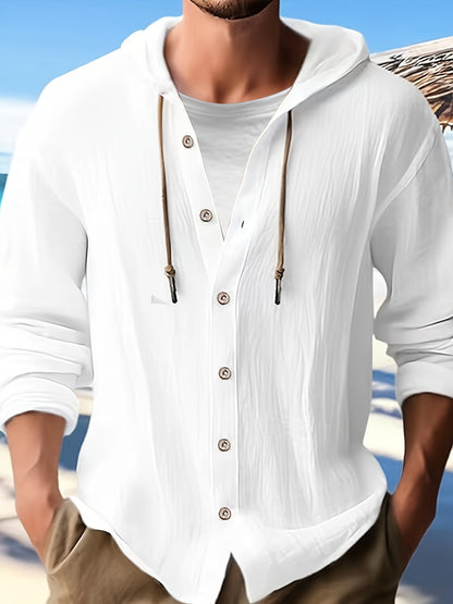 Men's Hooded Lightweight & Breathable Jacket, Solid Color Regular Fit Coat with Button Closure