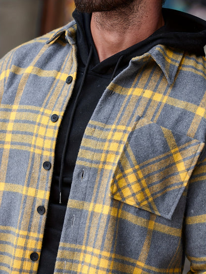 Men's Casual Flannel Shirt Coat - Solid Color Lapel Button-Up with Chest Pocket, Machine Washable Non-Stretch Fabric, Regular Fit Autumn Winter Outerwear, Autumn Apparel, Flannel, Long Sleeve Button Casual Shirt