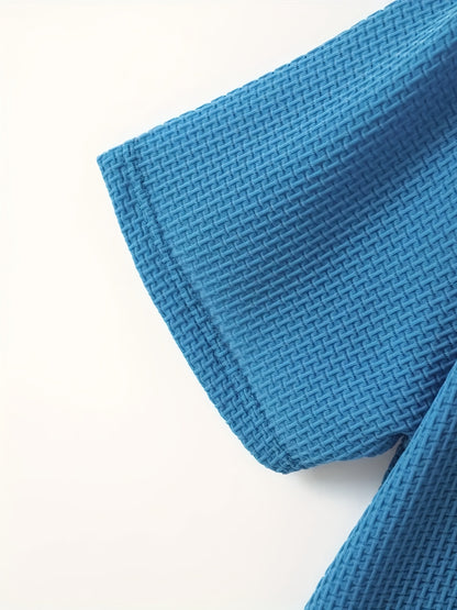 Men's Solid Color Waffle Knit T-Shirt - Breathable Stretch Fabric, Moisture-Wicking Round Neck Short Sleeve Tee for Summer Outdoor Sports & Casual Wear