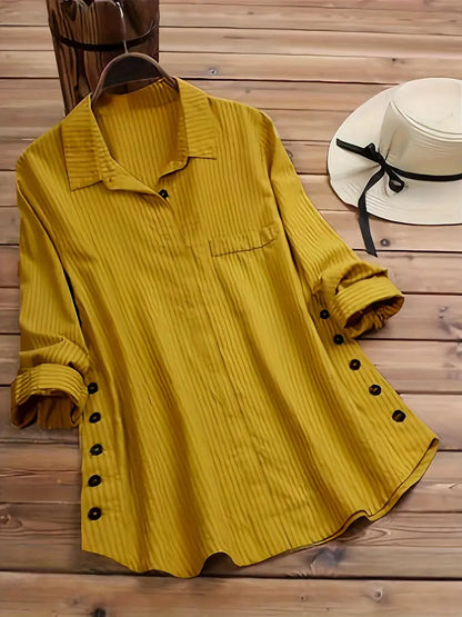 Solid Polyester Blouse Solid Side Button