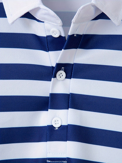 Men'S Short-Sleeve Polo Shirt with Print Stripes for Casual Summer Wear.
