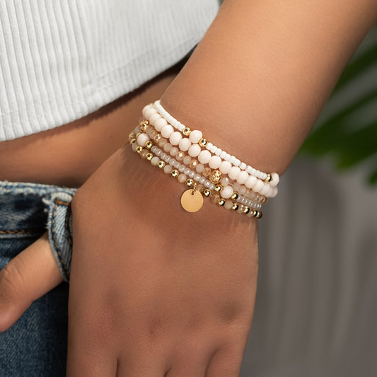 Boho 5-Piece Bracelet Set with Pearl-inspired