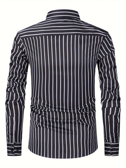 Classic Plaid Design Men's Formal Long Sleeve Shirt, Men's Button Up Shirt For Business Formal Occasions, Gift For Men
