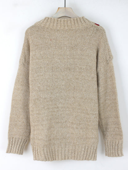 Long Sleeve Elegant V Neck Sweater for Spring & Fall, Bow Design Women's Clothing