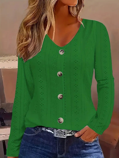 Solid Knit Sweater Eyelet Solid Blouse