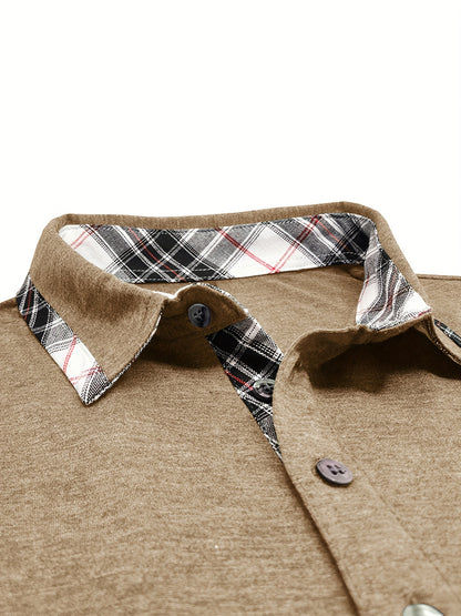 Men'S Plus Size Short Sleeve Polo Shirt with Plaid Collar and Button Details - Casual Summer Style, Regular Fit, Slight Stretch Fabric, Plus Size Shirts, PLUS SIZE