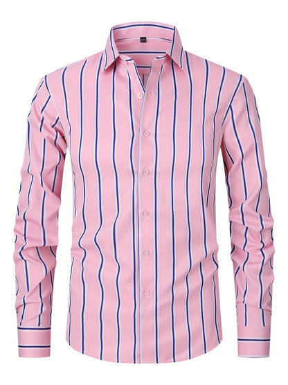 Classic Plaid Design Men's Formal Long Sleeve Shirt, Men's Button Up Shirt For Business Formal Occasions, Gift For Men