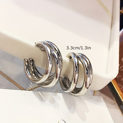 Modern Earrings with Silver-tone