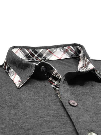 Men'S Plus Size Short Sleeve Polo Shirt with Plaid Collar and Button Details - Casual Summer Style, Regular Fit, Slight Stretch Fabric, Plus Size Shirts, PLUS SIZE