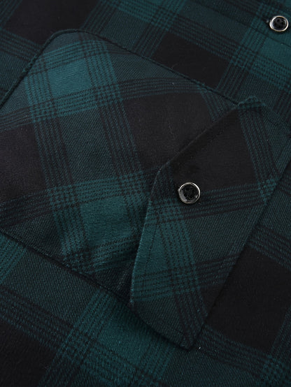 Men's Fleece-Lined Hoodie - Casual & Sporty, Plaid Pullover with Button Detail, Long Sleeve, Loose Fit for Fall/Winter