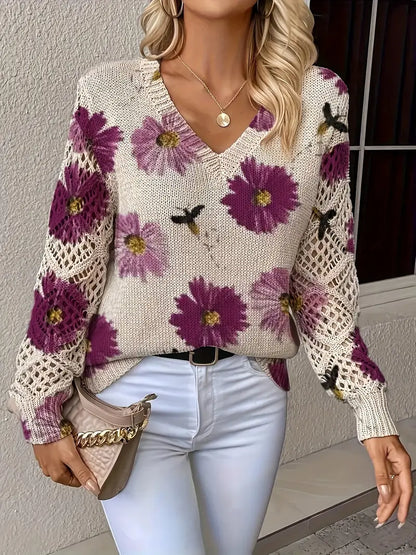 Floral Knit Sweater Graceful Autumn And