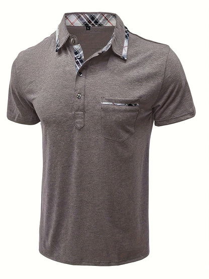 Men'S Plus Size Short Sleeve Polo Shirt with Plaid Collar and Button Details - Casual Summer Style, Regular Fit, Slight Stretch Fabric, Plus Size Shirts, PLUS SIZE