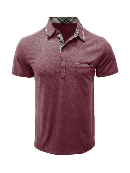 Men'S Plus Size Short Sleeve Polo Shirt with Plaid Collar and Button Details - Casual Summer Style, Regular Fit, Slight Stretch Fabric, Plus Size Shirts, PLUS SIZE