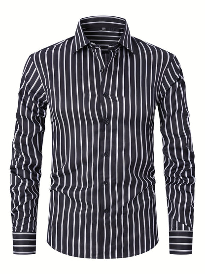 Classic Plaid Design Men's Formal Long Sleeve Shirt, Men's Button Up Shirt For Business Formal Occasions, Gift For Men