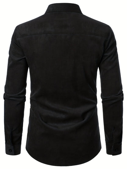 Men's Lapel Shirt, Casual Button Up Long Sleeve Shirt For Summer Fall Business