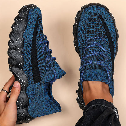 Men'S Casual Sneakers - Breathable Knit Upper, Geometric Pattern, Lace-Up Closure, Durable Rubber Sole, Comfortable Fabric Lining for Spring Sports & Casual Attire, Athletic Footwear | Geometric Pattern Shoes | Knit Construction, Sneakers