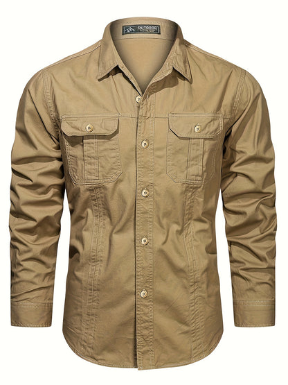 Men's Heavyweight Long Sleeve Shirt - Button-Up Formal & informal Shirt in, Classic Collar, Chest Pocket - Machine Washable Work, Outdoor, Everyday Shirt for Men - Spring/Fall Essential, Outdoor Casual Wear, Nonstretch Fabric