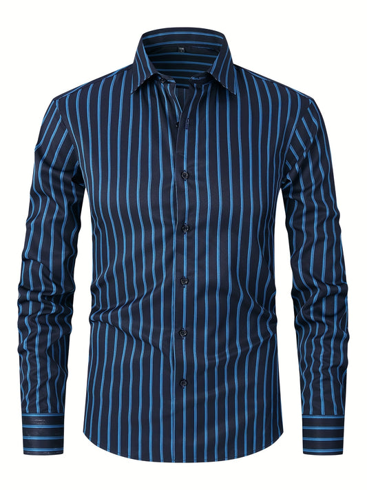 Classic Plaid Design Men's Formal Long Sleeve Shirt, Men's Button Up Shirt For Business Formal Occasions, Gift For Men