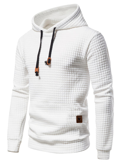 GEKM Men'S Bohemian Plaid Long Sleeve Hoodie - Cozy Jacquard Fabric Sweatshirt with Orange Accents, Casual Outdoor Jogging & Fitness Training Pullover, Regular Fit, Hooded Design, Comfortable Pullover