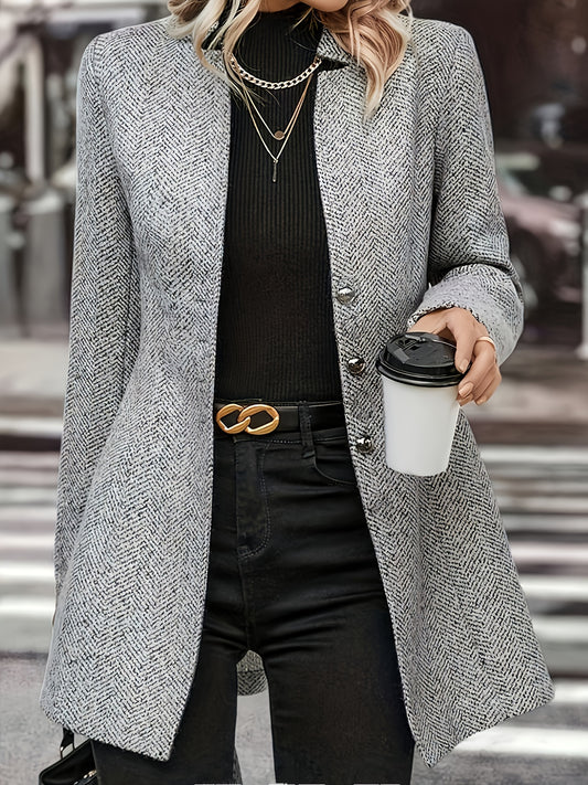 Women's Tweed Coat - Elegant Beige, H-Silhouette Formal & Everyday Outerwear, Long Sleeve Winter Coat for Office, Parties, Casual Outfits - Non-Stretchy Mature Professional Jacket, Office Wear, Tailored Fit, Textured Fabric, Stylish Outerwear, F