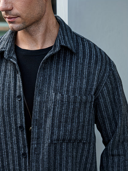 Various Pattern Men's Casual Long Sleeve Lapel Shirt, Men's Thick Outwear For Fall Winter
