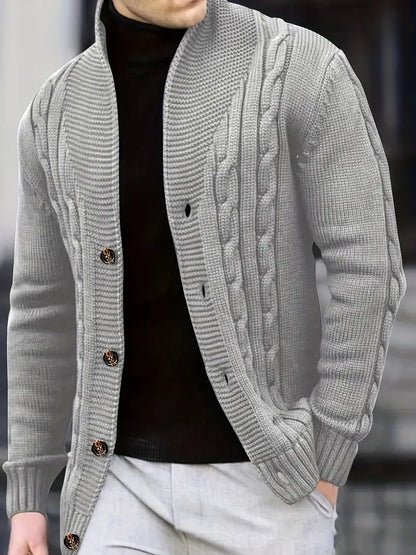 Polyester Knit Button-Up Long Sleeve Cardigan