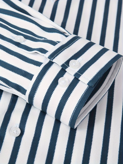Classic Plaid Design Men's Formal Long Sleeve Shirt, Men's Button Up Shirt For Business Formal Occasions, Gift For Men
