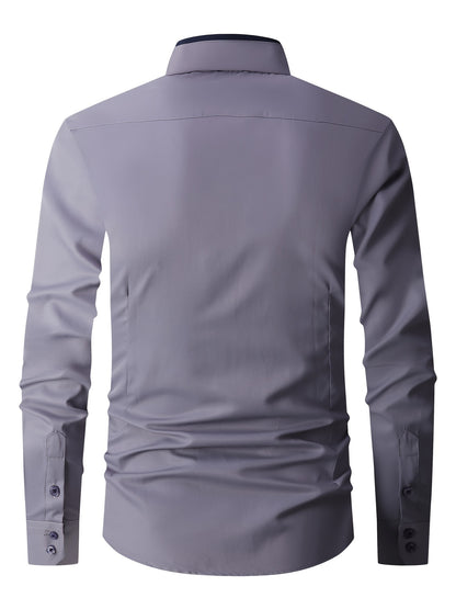 Men's Contrast Collar Design Lapel Collar Design Dress Shirts, Long Sleeve Casual Button Up Shirt For Formal Occasions