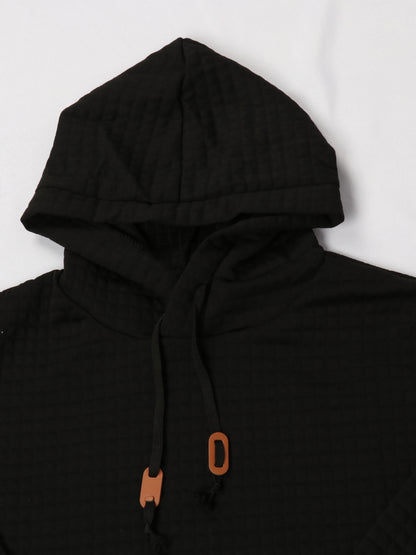 GEKM Men'S Bohemian Plaid Long Sleeve Hoodie - Cozy Jacquard Fabric Sweatshirt with Orange Accents, Casual Outdoor Jogging & Fitness Training Pullover, Regular Fit, Hooded Design, Comfortable Pullover