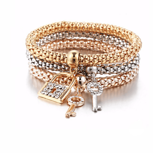Vintage 3-Piece Necklace & Bracelet Set with Gold-tone