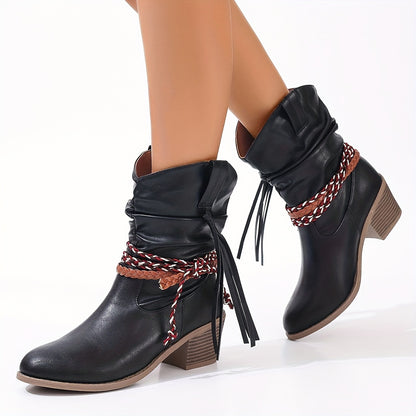 Timeless Red Animal Faux Fur Block Heel Boots with Block Heel