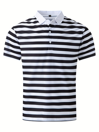 Men'S Short-Sleeve Polo Shirt with Print Stripes for Casual Summer Wear.