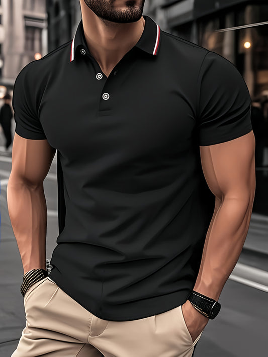 Men's Lightweight 100% Polyester Casual Shirt - Solid Color Striped Collar Button-Up, Breathable Summer & Year-Round Comfort, Regular Fit for Office & Casual Wear, Office Casual Shirt | Striped Collar Design | Breathable Material