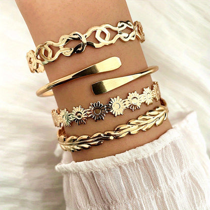 Timeless 4-Piece Bracelet Set with Gold-tone