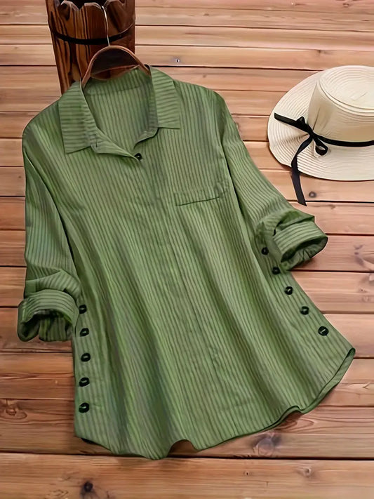 Solid Polyester Blouse Solid Side Button