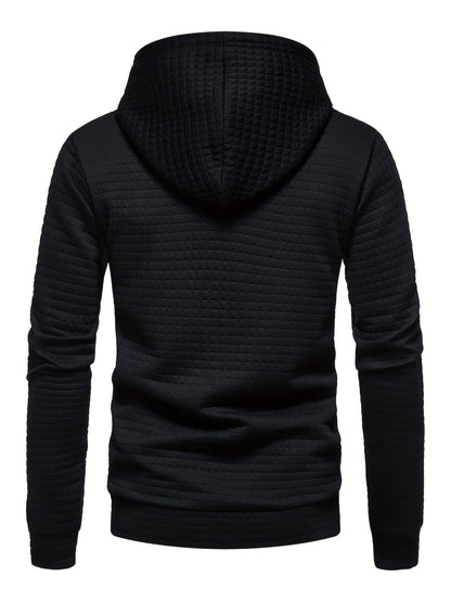 GEKM Men'S Bohemian Plaid Long Sleeve Hoodie - Cozy Jacquard Fabric Sweatshirt with Orange Accents, Casual Outdoor Jogging & Fitness Training Pullover, Regular Fit, Hooded Design, Comfortable Pullover
