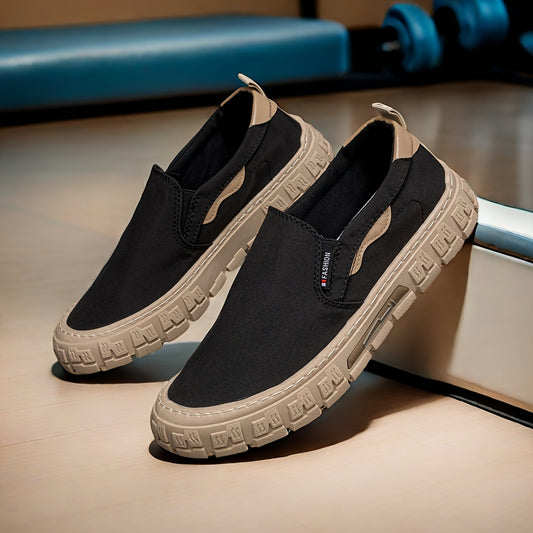 Men's Solid Casual Skate Shoes With Canvas Uppers, Breathable Non Slip Lace-up Versatile Shoes For Outdoor Casual, Men's Street Style Footwear
