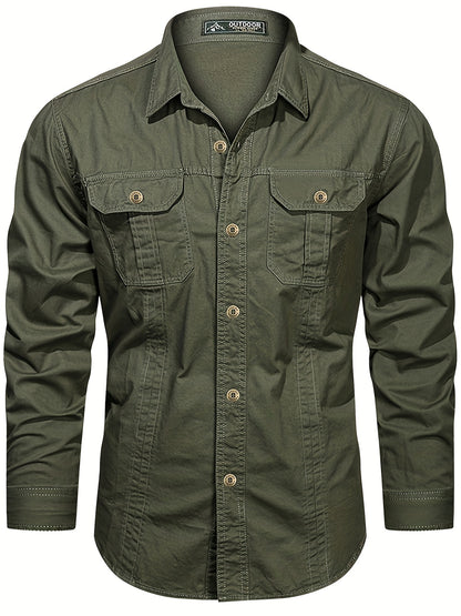 Men's Heavyweight Long Sleeve Shirt - Button-Up Formal & informal Shirt in, Classic Collar, Chest Pocket - Machine Washable Work, Outdoor, Everyday Shirt for Men - Spring/Fall Essential, Outdoor Casual Wear, Nonstretch Fabric