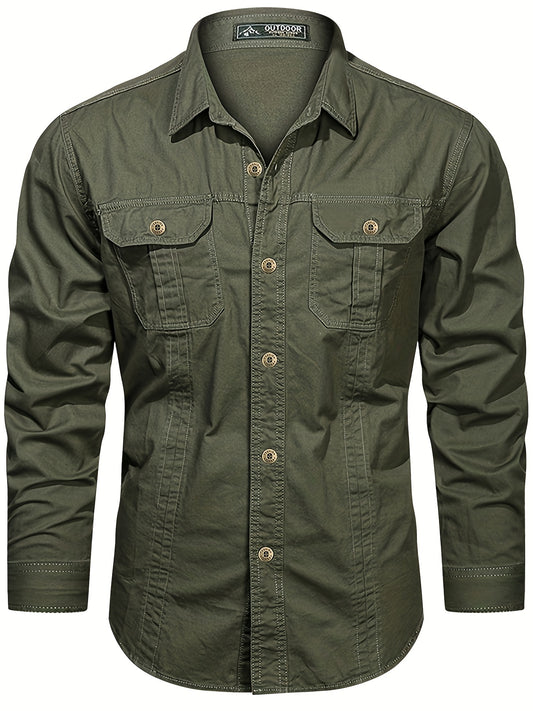Men's Heavyweight Long Sleeve Shirt - Button-Up Formal & informal Shirt in, Classic Collar, Chest Pocket - Machine Washable Work, Outdoor, Everyday Shirt for Men - Spring/Fall Essential, Outdoor Casual Wear, Nonstretch Fabric