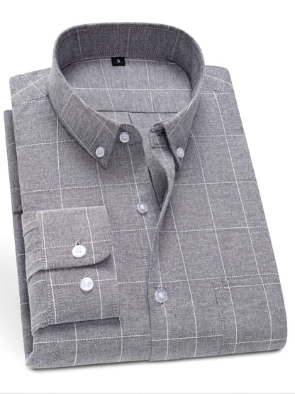 Men'S Light Blue Gingham Oxford Shirt - Casual Business Style, Button-Up with Chest Pocket, Non-Stretch Fabric, Perfect for Spring & Fall, Casual Business Attire | Gingham Pattern Shirt | Nonstretch Fabric